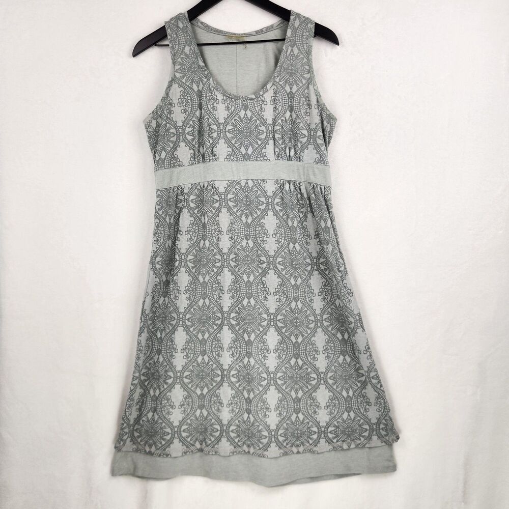 Athleta Layered Tank Midi Dress Medium ? Cotton Blend Empire Waist Geo India Tie